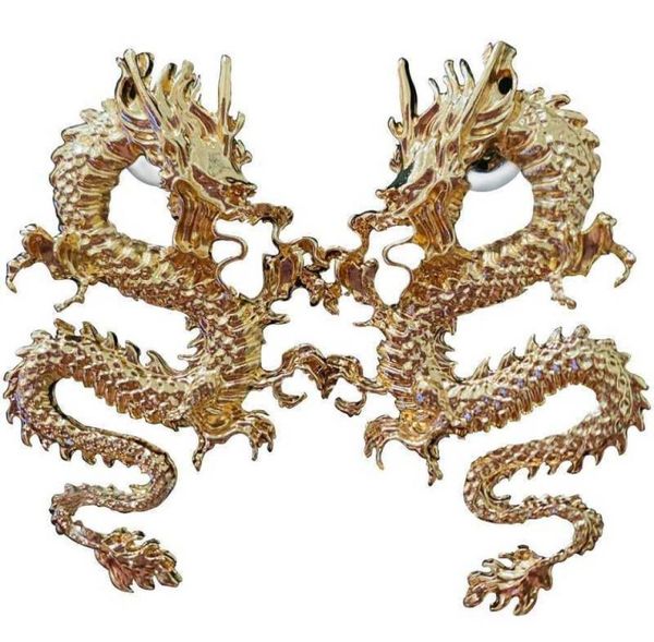 

736 vintage exaggerated metal baroque dragon totem rhinestone tassel earrings8278719, Golden