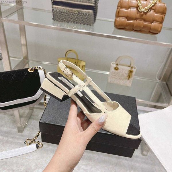 

designer women thick heel sandals fish mouth shoes lambskin printed sandals fashion dress shoes slingbacks sandals, Black
