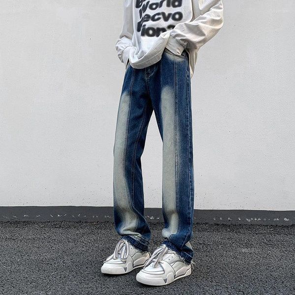 

men's jeans y2k washed men distressed straight denim pants male slim casual vintage fashion streetwear hip hop spring, Blue