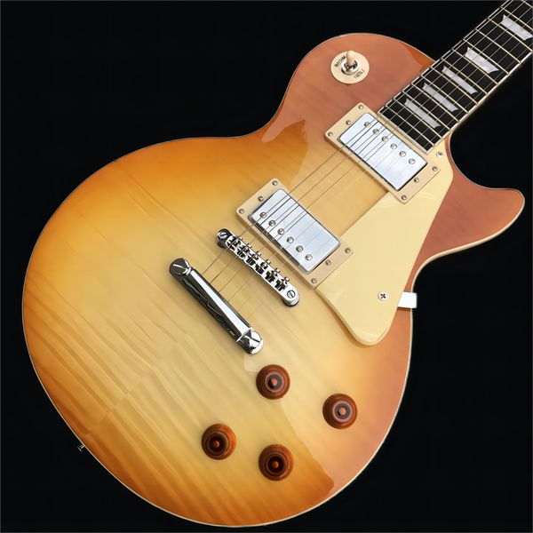 

solidbody electric guitar with mahogany body, aaa flame maple mahogany neck, rose wood fingerboard, and 2 humbucking pickup1352