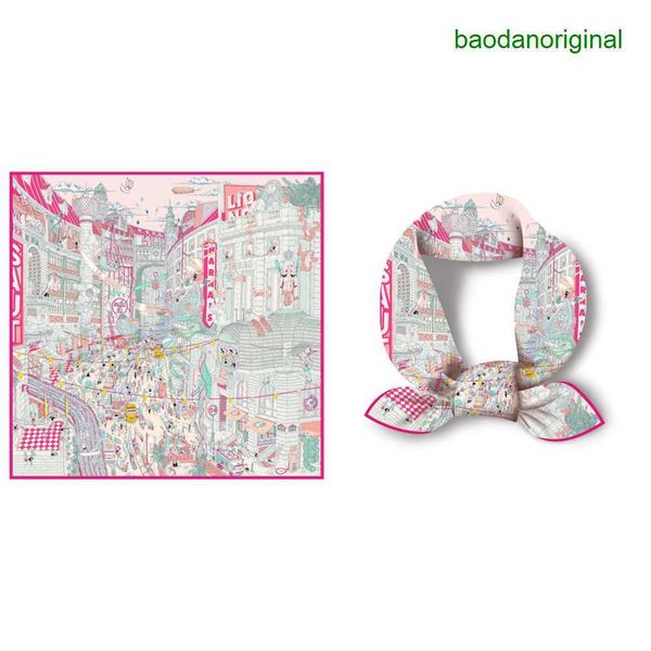 

hemres designer scarves 2023 new 53cm twill silk women's digital printing versatile square small neckband tie wrap scarf p71d, Blue;gray