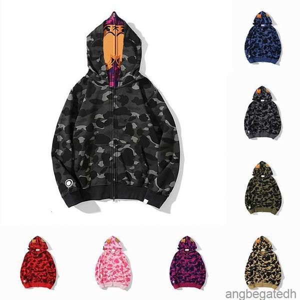 

2023 shark hoodies camo shark full zip mens womens deisigners hoodie fashion hoody stylist cartoon sharks printing hoodies jacket man casual, Black