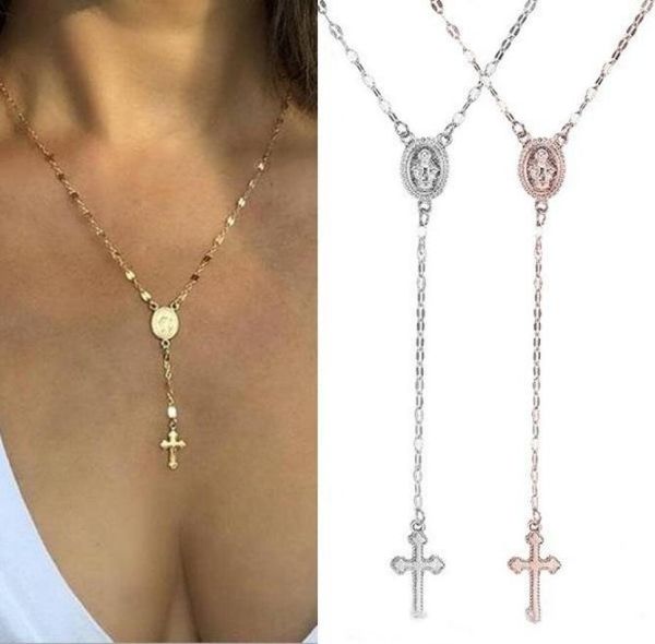 

new cross rosary necklace for women virgin mary virgin religious jesus crucifix pendant gold silver rose gold chains fashion jewel4155815