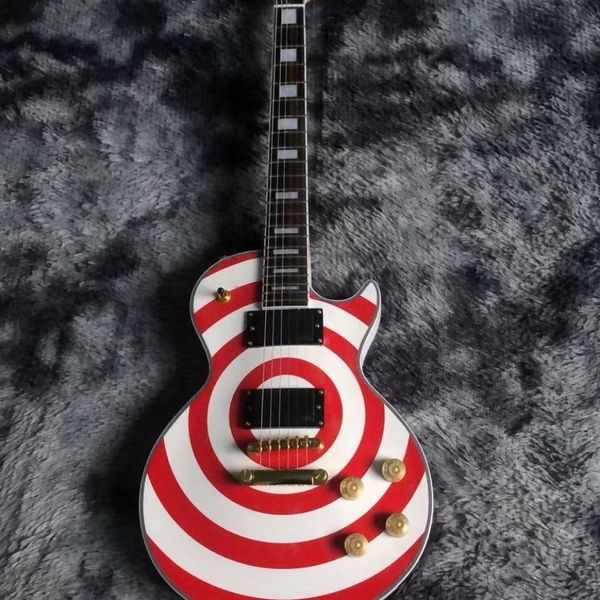 

peach core wood,good timbre,red and white striped electric guitar