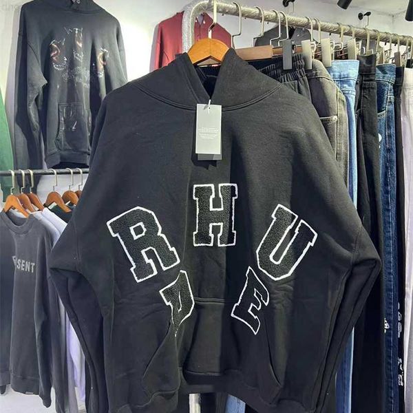 

men's t-shirts quality rhude oversized women hoodie pullover sweatshirt mens clothing 1 1rhude flocking embroidered fashion men, White;black