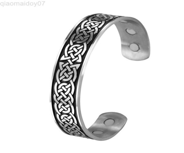 

skyrim vintage magnetic bracelets cuff bangle luck irish knot celtics buttons viking stainless steel bracelets jewelry for women m8001858, Black