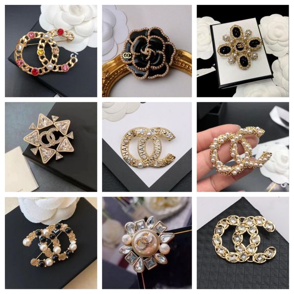 

20style brand desinger brooch women crystal rhinestone pearl letter brooches suit pin fashion gifts jewelry accessories high quality, Gray