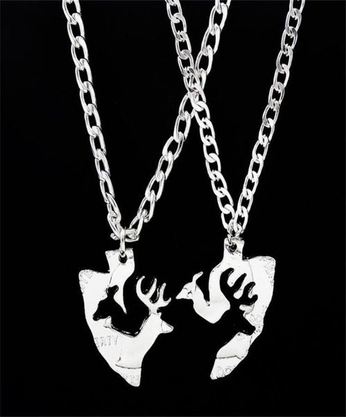 

buck and doe couples puzzle necklace set interlocking coin love pendant friends necklaces4665531, Silver