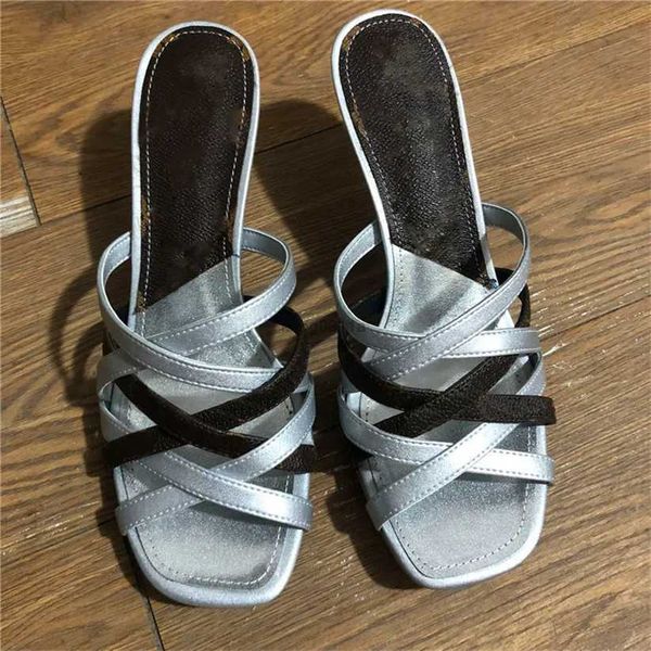 

2021 designers women sandals cost-effective cross-tied heels 6.5cm 10cm black blue cross straps flat slides summer leather slippers shoes