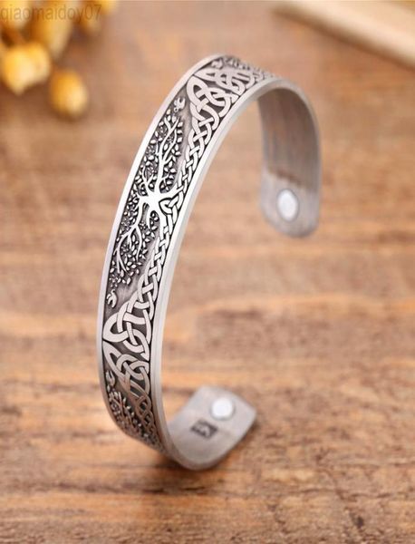 

skyrim vintage tree of life bracelet viking bangle stainless steel zinc alloy magnetic bracelets jewelry gift for men women l220818489326, Black
