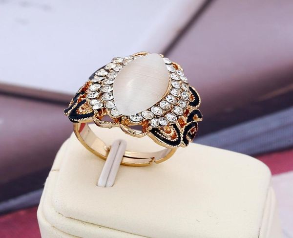

wholeblack oilretaining gold diamond cat039s eye opening adjustable ring female alloy ring jewelry5203725, Golden;silver