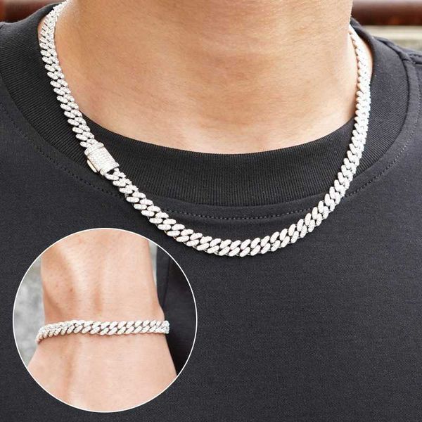 

925 sterling sliver cuban link chain ice out cuban diamond 6mm 8mm vvs moissanite 18k gold plated cuban link chain moq=1pcs, Silver