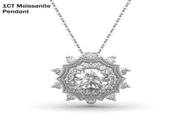 

100 925 sterling silver 1ct round snowflake moissanite pendant for women with necklace sparking full aaa zircon fine jewelry2305137, Black