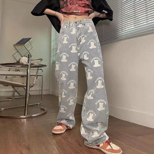 

women's pants s loose fitting jeans for women 2023 summer long print korean high street ins trendy hip hop 230512, Black;white