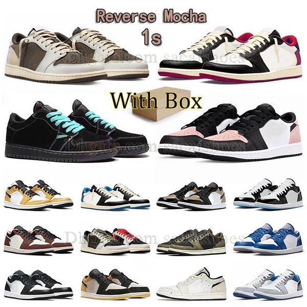 

with box retro basketball shoes jumpman 1 low reverse mocha 1s black toe tiffany blue bleached coral men women sneaker chicago gold black ph