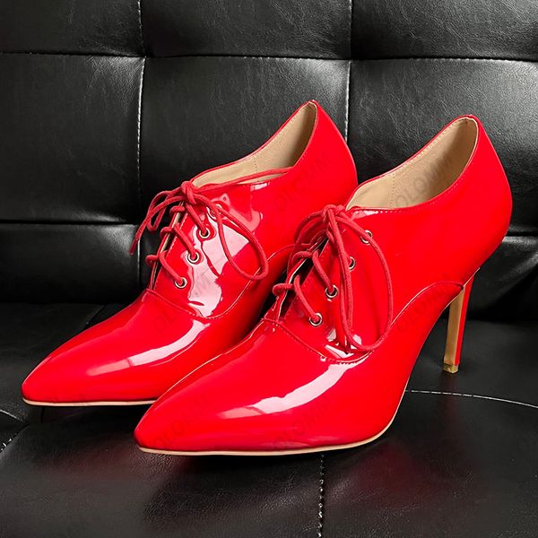 

olomm new arrival women spring pumps lace up stiletto high heels pointed toe grey party shoes ladies plus us size 5-15, Black
