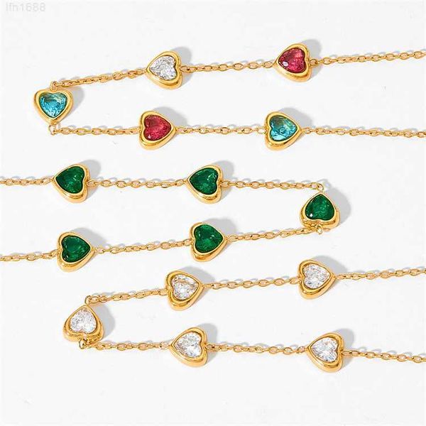 

new design emerald small love charms colorful zircon stones bracelet multi-pendant stainless steel bracelet for women, Golden;silver