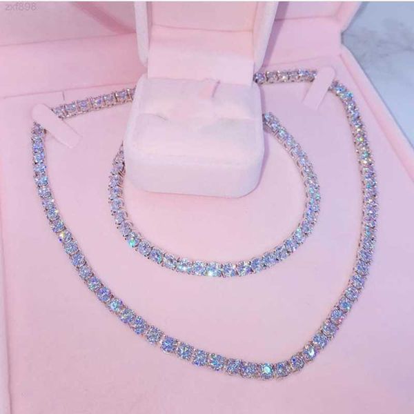 

new 4mm iced out tennis bracelet necklace men tennis chain fashion hip-hop jewelry women 16/18/20inch choker chain gift, Silver