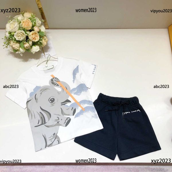 

summer tracksuits kids clothes child sets baby size 100-160 cm 2pcs elephant printed t-shirt and shorts new product may10, White