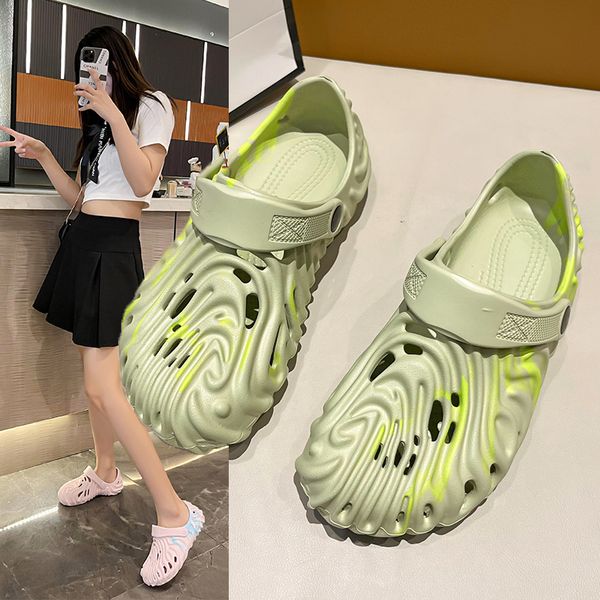 

fingerprint slippers women's summer wear new stepped on poop feeling hole shoes heightened platform non-slip sandals corsha6692-5, Black