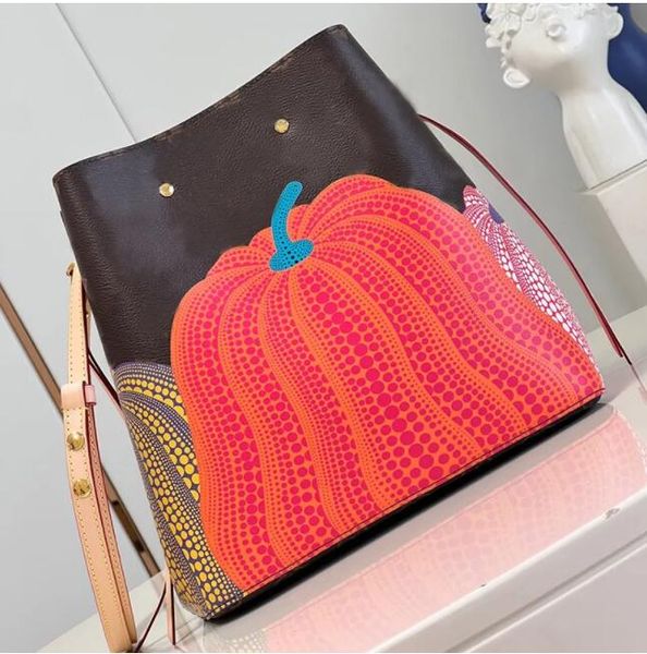 

luxury designer neonoe bucket shoulder bag tote drawstring close fashion shoulder bag women's genuine leather pumpkin graffiti bucket b