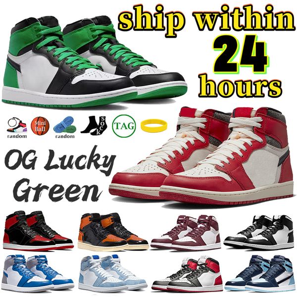 

mens jumpman 1 1s basketball shoes og lucky green chicago lost and found mid light smoke grey university blue men women sneakers patent bred