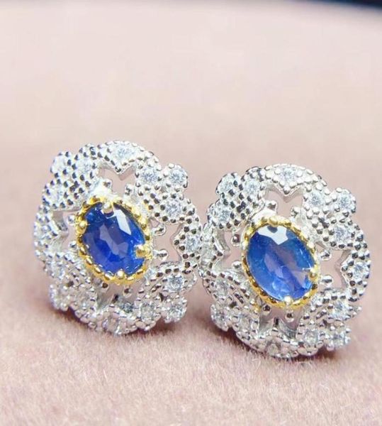 

stud natural real sapphire luxury earring per jewelry 05ct2pcs gemstone 925 sterling silver fine q21421148094287, Golden;silver