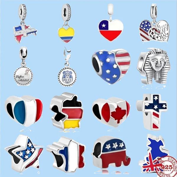 

925 sterling silver charms for pandora jewelry beads country map pendant beads, Black