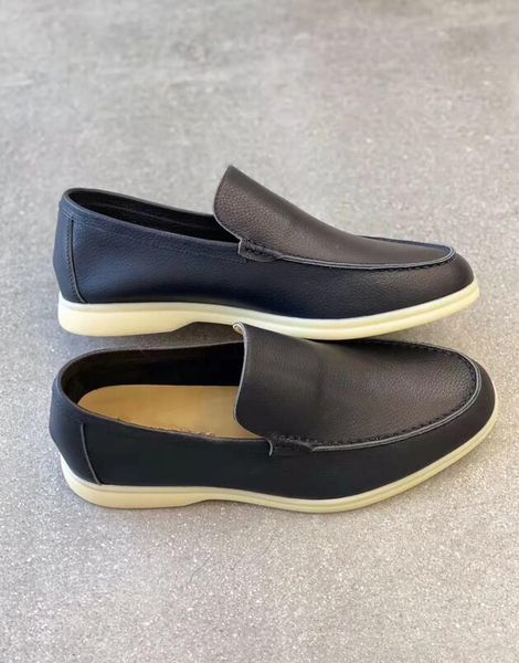 

designer loro suede shoes summer charms embellished walk suede loafers couple genuine mens womens leather casual slip on flats for men, Black