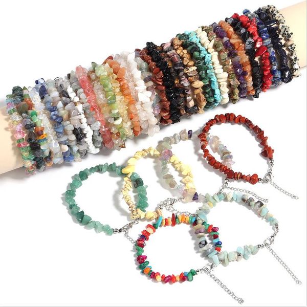 

irregular natural gem stone bracelet chip beads nuggets fluorite amethyst rose crystal quartz bracelets bangles for women bulk, Golden;silver