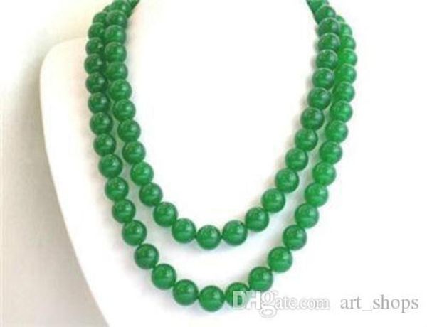 

nice elegant long 35quot 10mm natural green jade round beads gemstones necklace6334563, Silver
