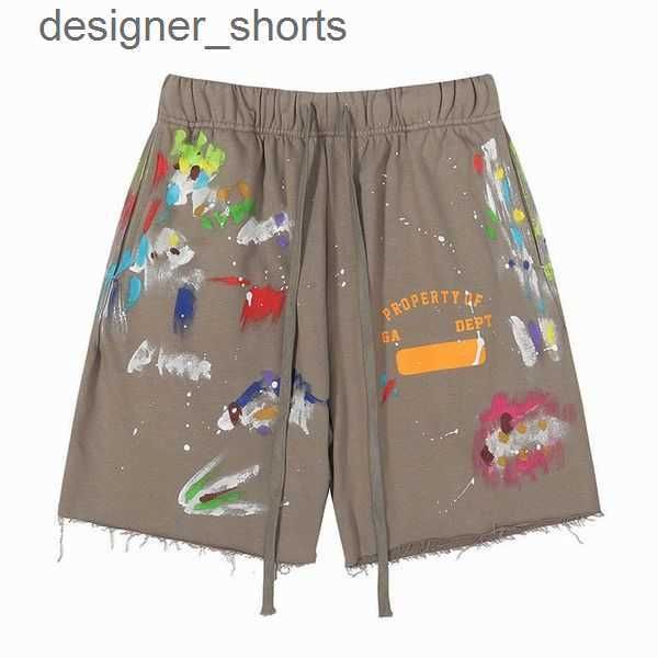 

men's shorts american fashion brand galleryes depts hand-painted splash printing pure cotton terry shorts fog high street 5-point casua, White;black