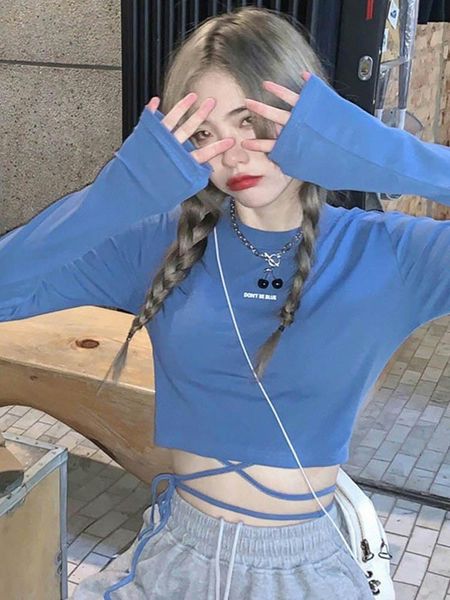 

t-shirt long sleeve tshirts women design crop ins prevalent bandage harajuku ulzzang street spring female ropa skinny new, White
