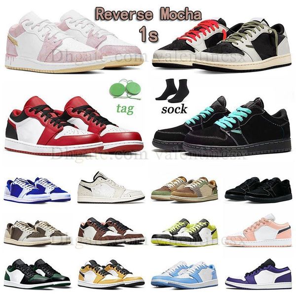 

men women quality jumpman 1 baksetball shoes reverse mocha 1s olive tiffany blue chicago paint drip outdoor trainers sneakers paris black to