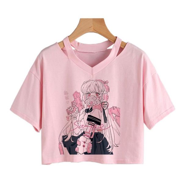 

t-shirt summer pink anime tshirt letter print tube women loose t shirt harajuku crop short sleeve vintage tee punk korean, White