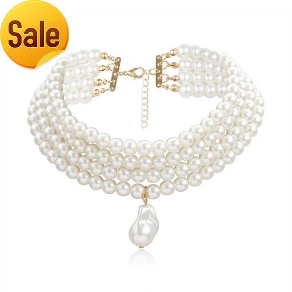 

stylish elegant multilayer imitation pearl beaded choker necklace for women, Silver