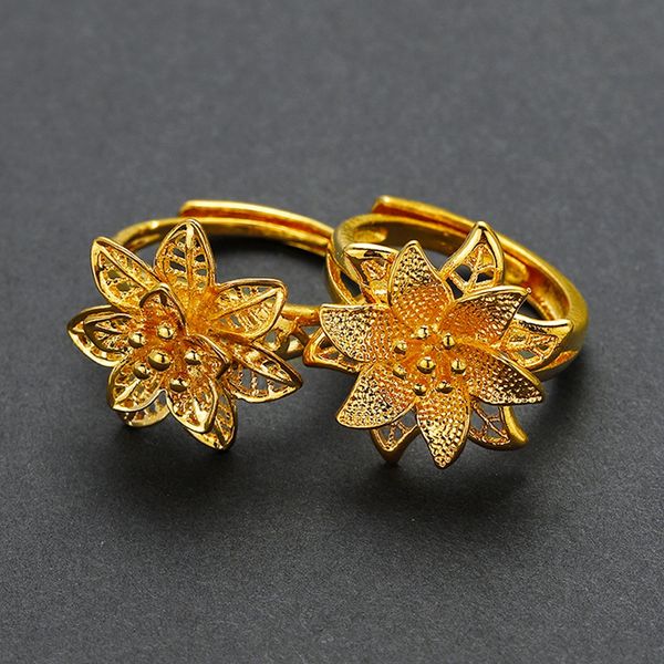 

filigree hollow flower shaped women ring 18k yellow gold filled beautiful lady girfriend jewelry gift, Golden;silver
