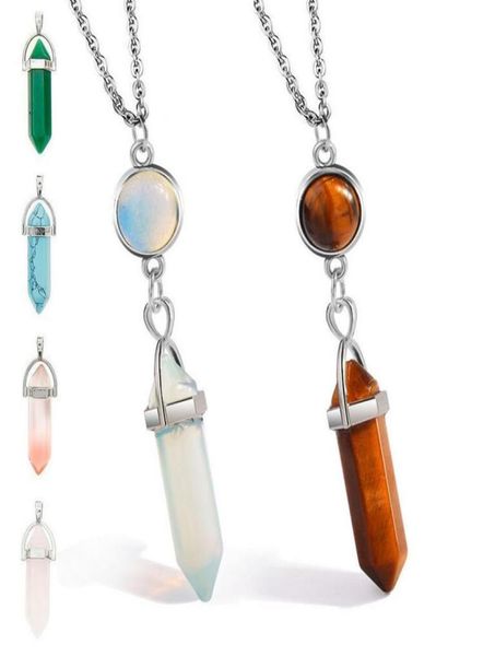 

natural gemstone pendants necklace opal rose quartz healing crystal pendant stone neckalce fashion jewelry for women girls gift5943894, Silver