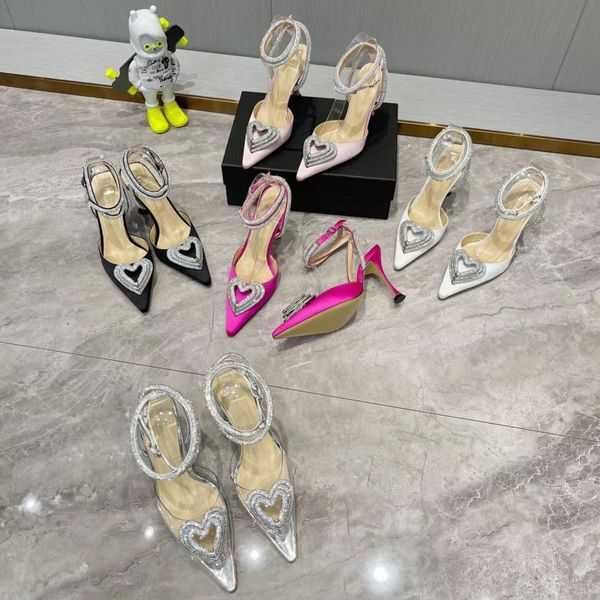 

mach&mach dress shoes crystal peach heart diamond high heels sandals factory footwear women's luxury designer evening slingback shoes 9, Black