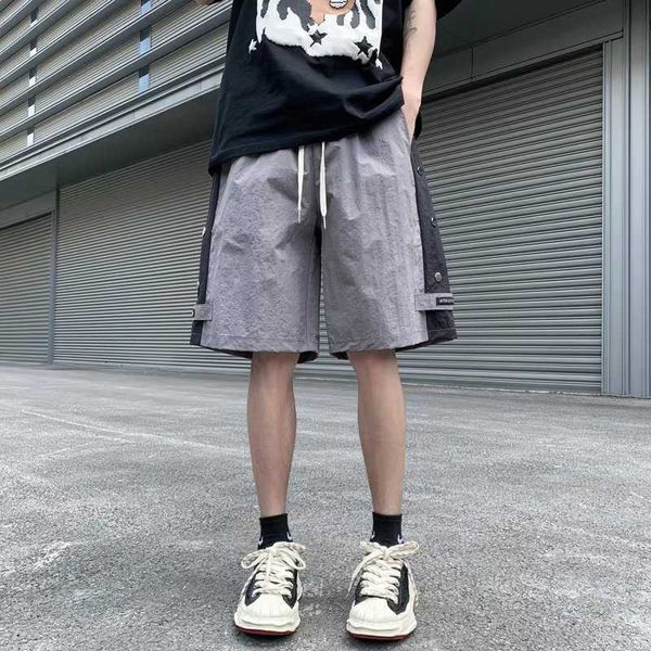 

men's shorts fashion brand relaxed elastic waist casual pants cargo straight crop men summer youth, White;black