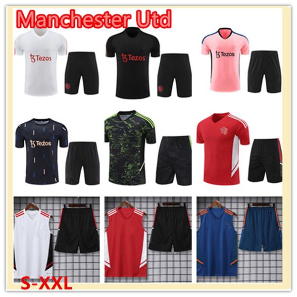 

22 23 manchester sancho short sleeve training suit uniteds 2023 men kids f. de jong ronaldo chandal training fernandes rashford utd short sl, Gray