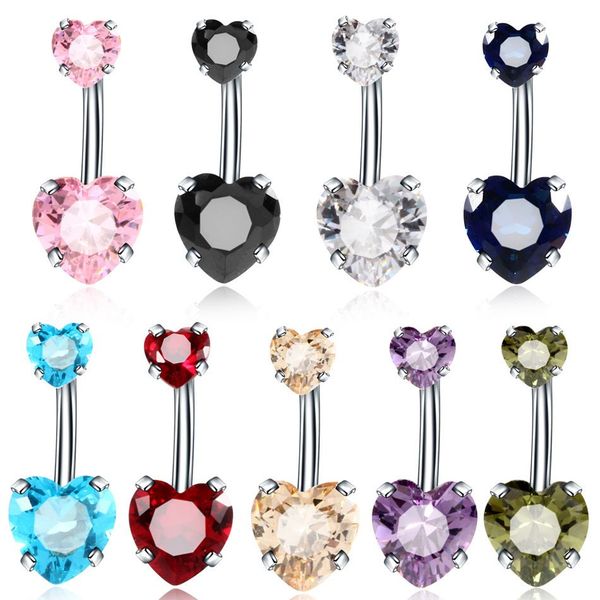 

stainless steel punk style heart navel belly button rings red zircon belly piercing body jewelry women gifts, Silver