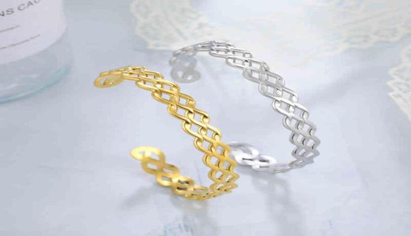 

stainless steel open wave bangles for women adjustable gold color cuff bracelet 2022 fashion jewelry gift for lover l2206224959880, Golden;silver