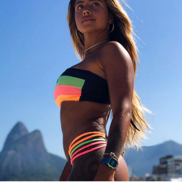 

swimwear xpuhgm 2022 colorful striped bikini women's swimsuit women's twopiece bikini lowrise swimsuit for swimming, White;black