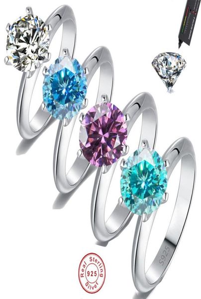 

solitaire ring 925 sterling silver ring rose red lake blue light blue real wedding diamond ring jewelry 2211031999976, Golden;silver