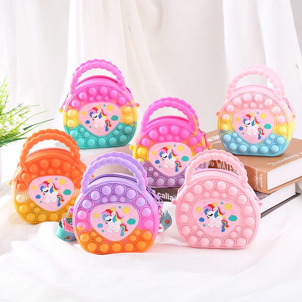 

cartoon princess coin purse silicone rubber crossbody children decompression toy bubbles bag, Black