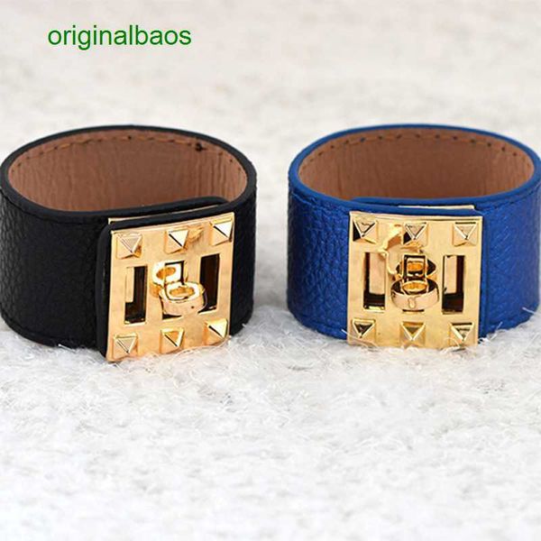 

original hemrres designer bracelet 56fashionable pu wide rotating buckle leather with personalized bracelet, Black