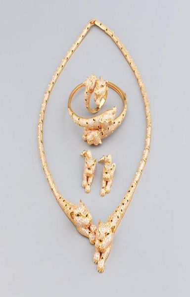 

pure pearl new leopard lying bracelet and necklace set couple ring eardrop jewelry copperplated gold microinlaid onepiece start6803237, Golden;silver