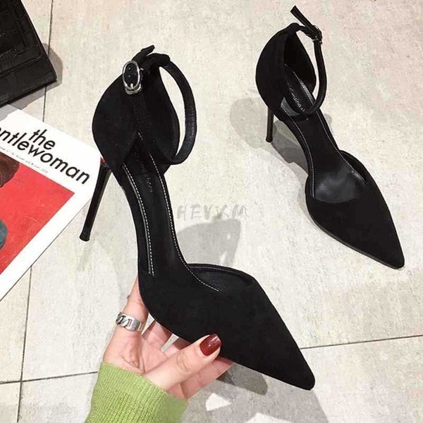 

sandals spring and summer new black high-heeled sandals french girl pointed toe stiletto buckle all-match women's single shoes 230417