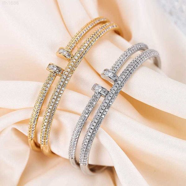 

fashion luxury full of zircon branded inspired designer screw bangles rings double layers screw bracelets for women gold jewelry, Golden;silver
